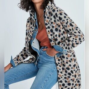 Field Flower Miena Leopard Wool Sweater Coat Women Size XSP Zip Jacket